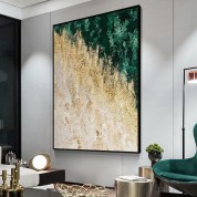 Hand-painted oil painting hanging in gold leaf